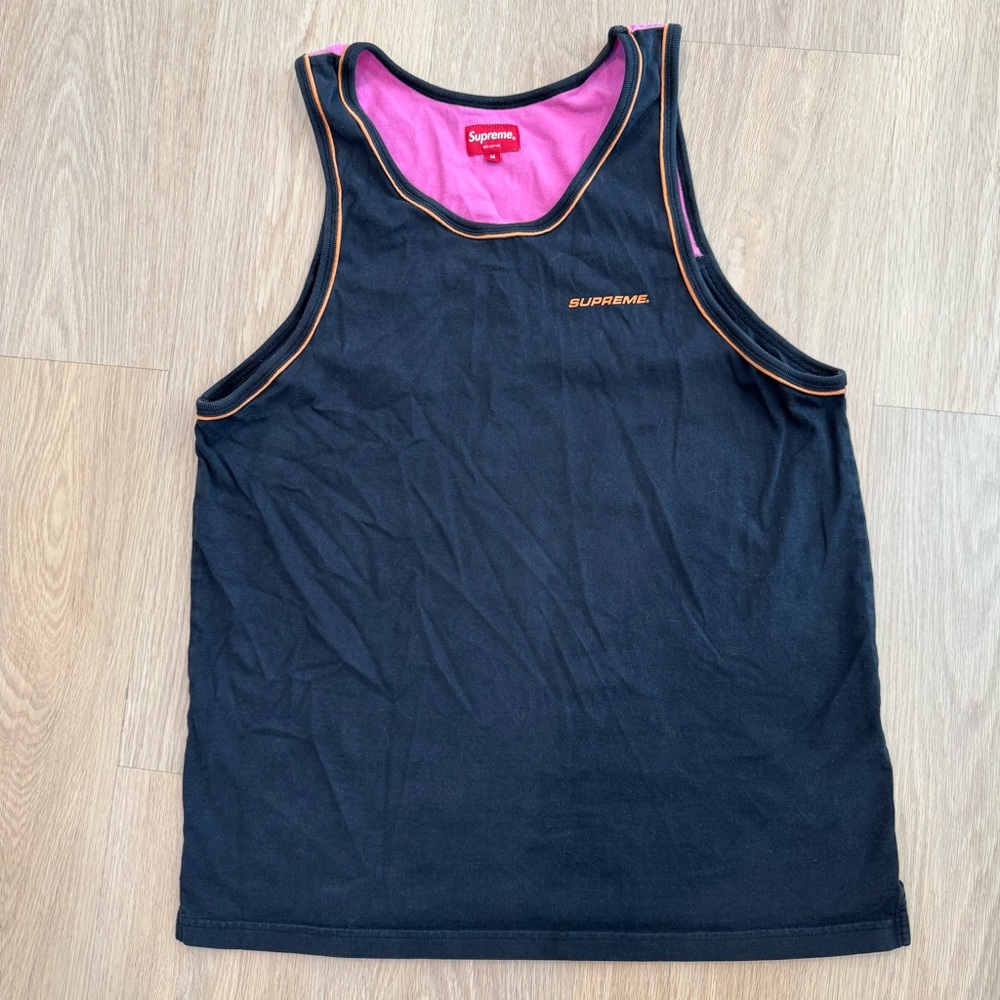 Supreme Black Tank Top with Pink Lining